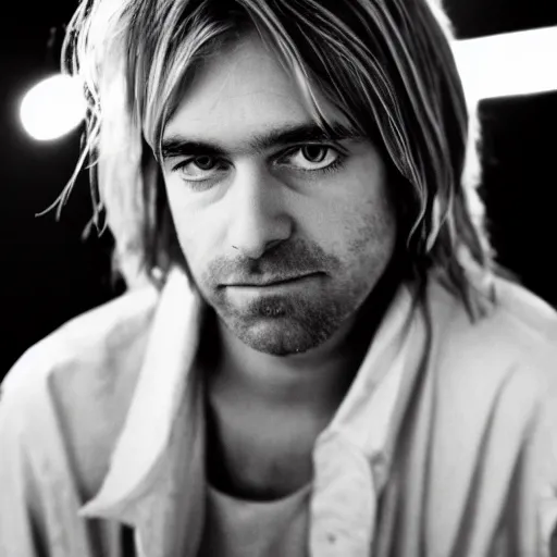Prompt: photo portrait of Kurt Cobain at age 50, dramatic lighting