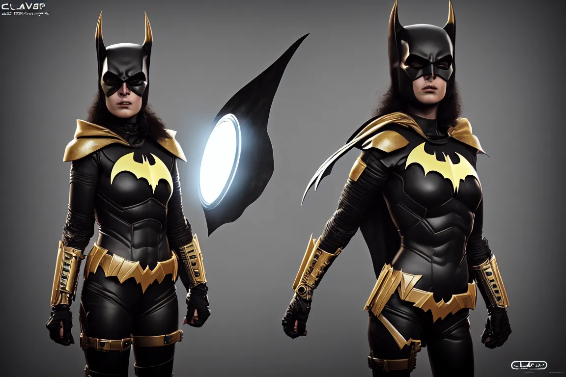 Image similar to epic portrait of alien batgirl in plate armour by cleavanger and elvgren epic awesome beautiful perfect gorgeous symmetrical octane vfx maya render realistic