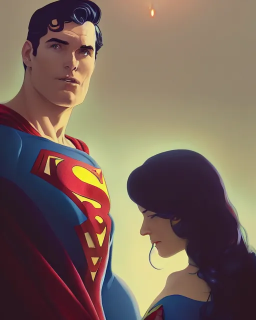 Image similar to highly detailed portrait of superman in black, stephen bliss, unreal engine, greg rutkowski, loish, rhads, beeple, makoto shinkai and lois van baarle, ilya kuvshinov, rossdraws, tom bagshaw, alphonse mucha, global illumination, detailed and intricate environment