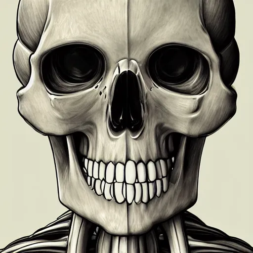 Image similar to manga fine details portrait of joyful skull girl skeleton, bokeh. anime masterpiece by Studio Ghibli. 8k render, sharp high quality anime illustration in style of Takashi Murakami, artstation