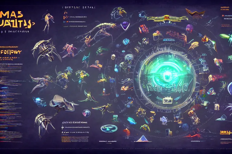 Image similar to detailed infographic poster on a digital piece of paper, depicting humanity's stats, abilities and popularity with various extraterrestrial cultures, in the style of wlop, illustration, epic, fantasy, hyper detailed, smooth, unreal engine, sharp focus, ray tracing