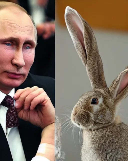 Image similar to photos of vladimir putin with long rabbit ears, and a cute rabbit nose