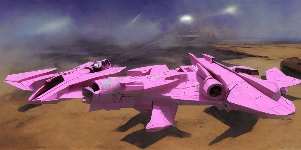 Image similar to pink and white starfighter racer by craig mullins and marbacher