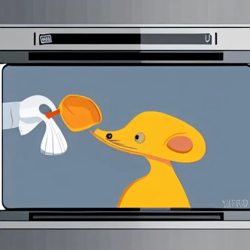 Image similar to cute platypus on a kitchen wearing a chef hat and holding a lasagna into an oven, minimalistic logo style