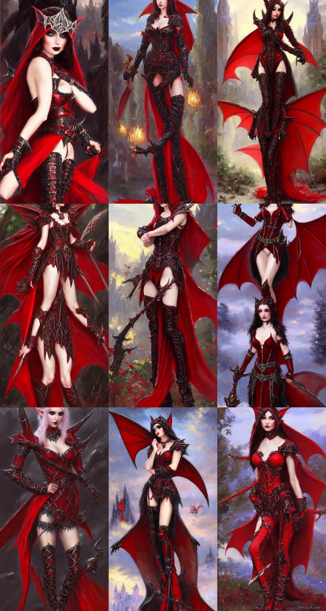 Image similar to Gothic elf princess in red dragon armor by Konstantin Razumov, square crop from the 512x960 full body shot