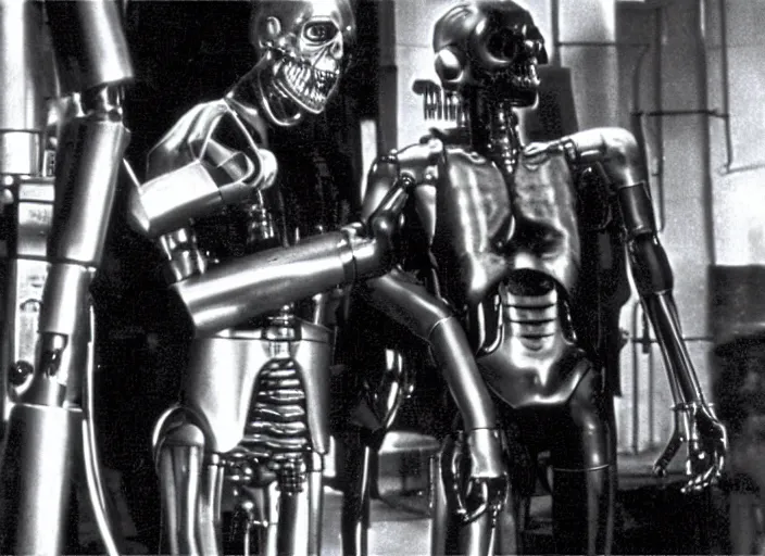 Prompt: Scene from the 1934 science fiction film The Terminator