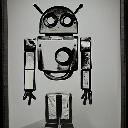 Image similar to Chrome robot, reflective silver chrome android,Android, 1950s, drawn by Norman Rockwell