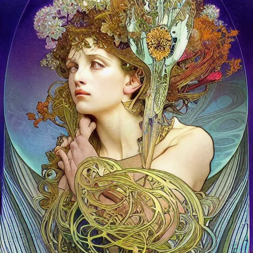 Prompt: queen of jupiter by alphonse mucha, raymond swanland, zdzisław beksinski, iris van herpen!!! and alphonse mucha. highly detailed!, hyper - real, beautiful!