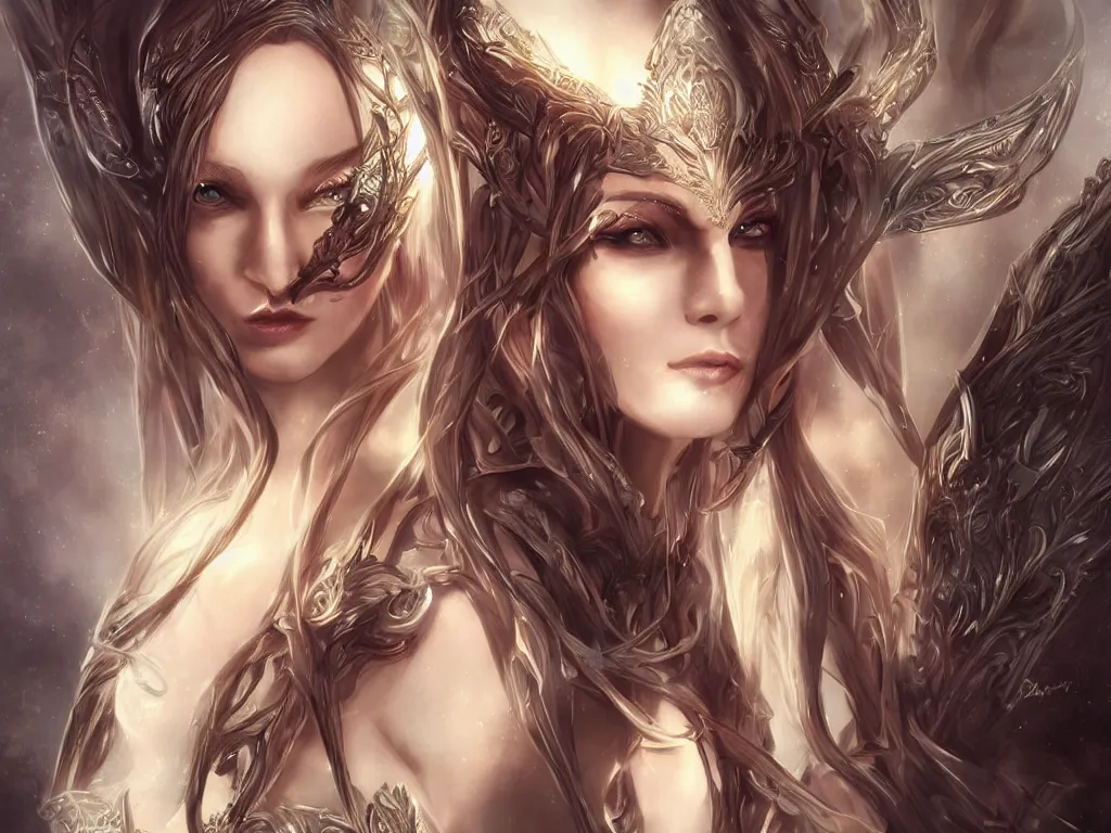 Prompt: an incredible alluring elven goddess with symetrical face by ross tran by weta digital