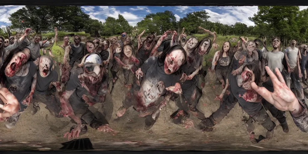 Prompt: 360 photograph of a zombie apocalypse