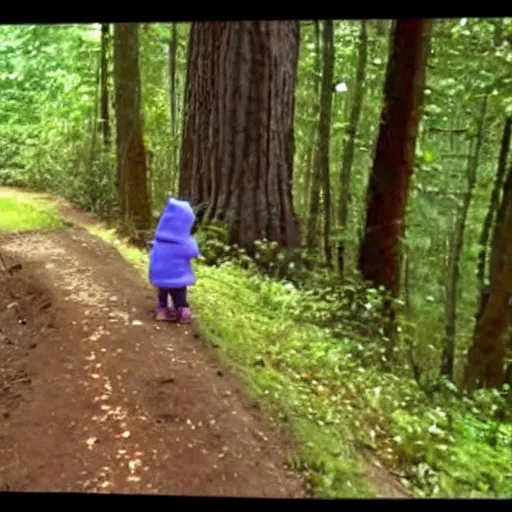 Image similar to bad quality screenshot of a leaked video of a small person dressed as gnome looking at me at a forest trail, photo taken from far away, night time, bright camera flash, camera shaking, disturbing, very scary, realistic, very disturbing, help me please im disturbed, ultrarealistic, 480p, scary