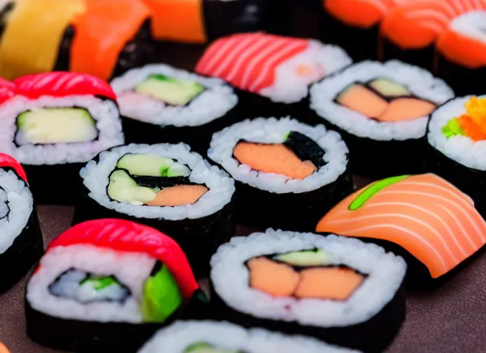 Image similar to dslr food photograph of candy sushi, 8 5 mm f 1. 8