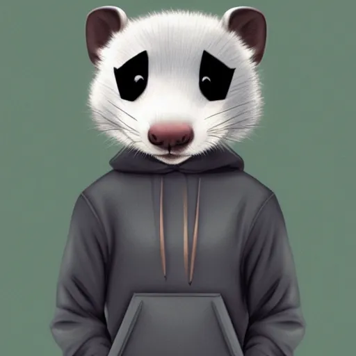 Image similar to An anthropomorphic ferret wearing a grey hoodie and a beanie, trending on FurAffinity