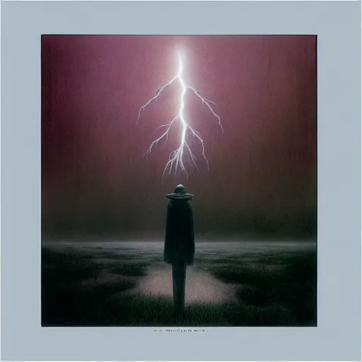 Prompt: anime made by zdzisław beksinski, album cover, thunderstorm the background, rain, high quality, 4 k