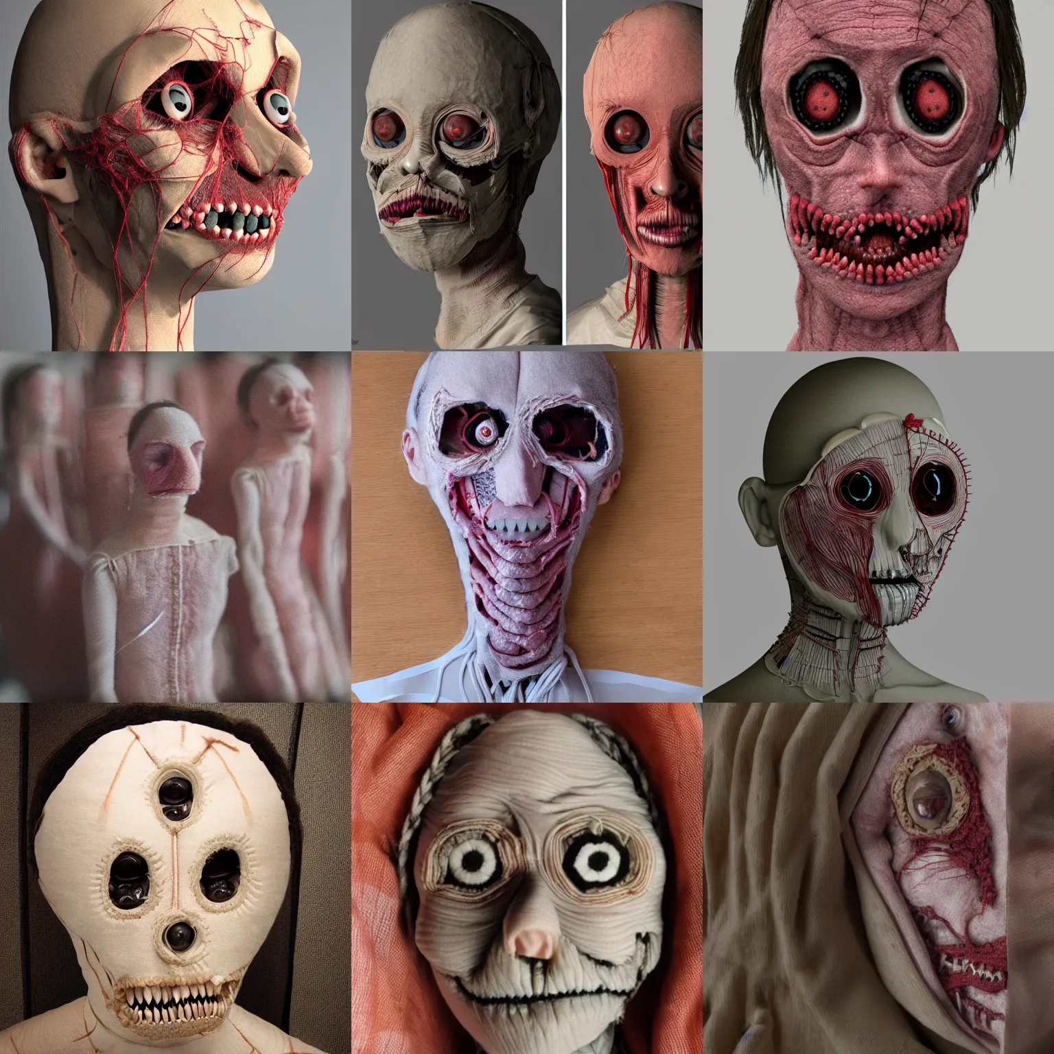 Prompt: sewn together human creepy unsettling, photorealistic