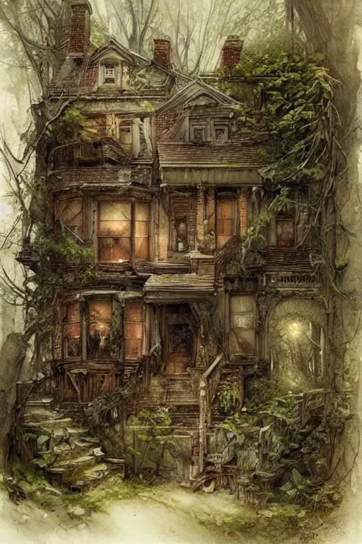 Image similar to (((((a ramshackle manhattan brownstone deep in the forest))))) by Jean-Baptiste Monge!!!!!!!!!!!!!!!!!!!!!!!!!!!