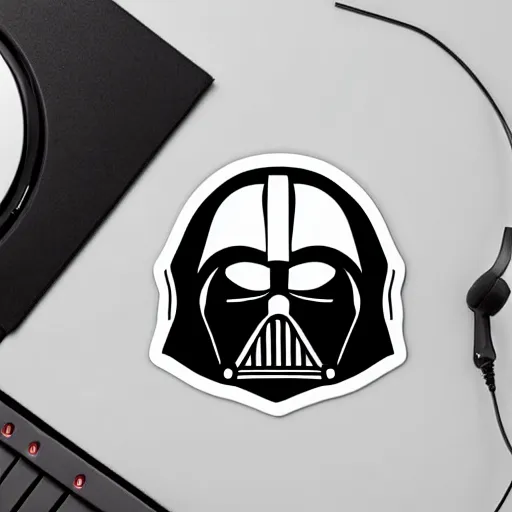 Image similar to svg sticker of a Pop-Wonder Darth-Vader at a rave, spinning records, giant headphones rocking out, wearing headphones, huge speakers, dancing, rave, DJ, spinning records, digital art, amazing composition, rule-of-thirds, award-winning, trending on artstation, featured on deviantart