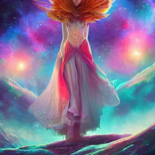 Prompt: somewhere in the cosmos we shall meet beautiful magical details and accents, astral cosmic illustration, by pablo amaringo, amazing background, cinematic lighting, colorful textured detail, wonderland storybook illustration, sharp images, 3 - d 8 k, high resolution, in the style of anne stokes, tom bagshaw, alexis franklin, elena masci, pawel rebisz