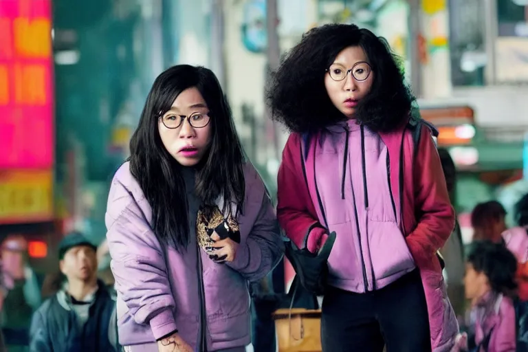 Prompt: awkwafina as an exaggerated caricature of a black woman in the new movie directed by jason friedberg and aaron seltzer, movie still frame, promotional image, critically condemned, top 6 worst movie ever imdb list, symmetrical shot, idiosyncratic, relentlessly detailed, limited colour palette