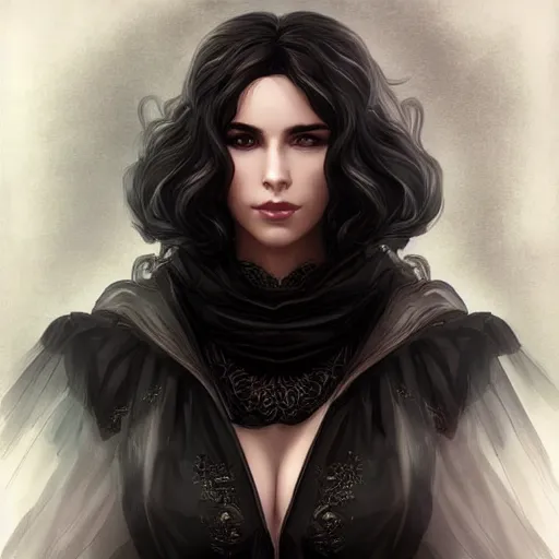 Image similar to yennefer, beautiful face, rule of thirds, intricate outfit, by artgerm