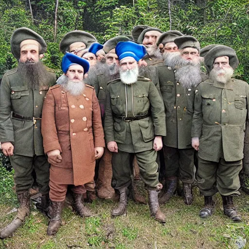 Image similar to the first meeting of the expeditionary detachment of Emelyan Khabarov with the gnomes of the Sikhote-Alin Range, the colors of the photograph have been restored