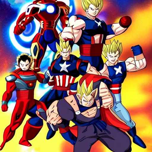 Image similar to avengers but dragonball z style