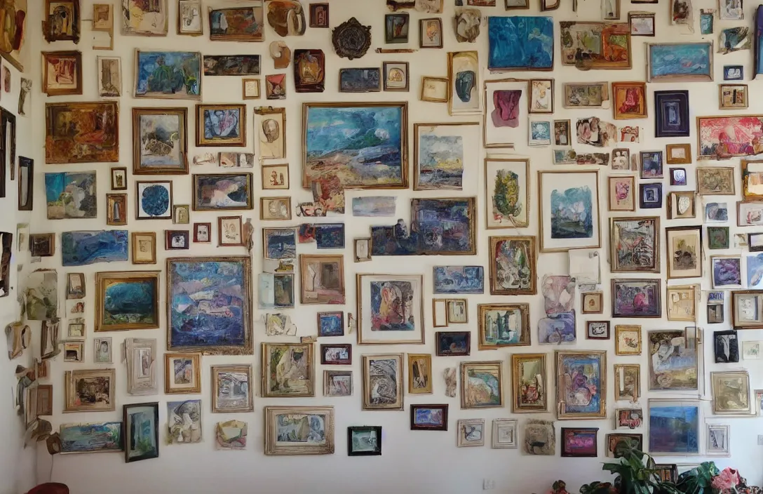 Image similar to wall full of beautiful paintings