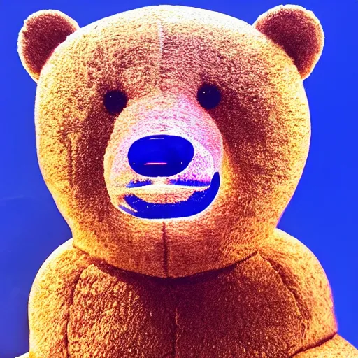 Image similar to a bear made of shiny blue light