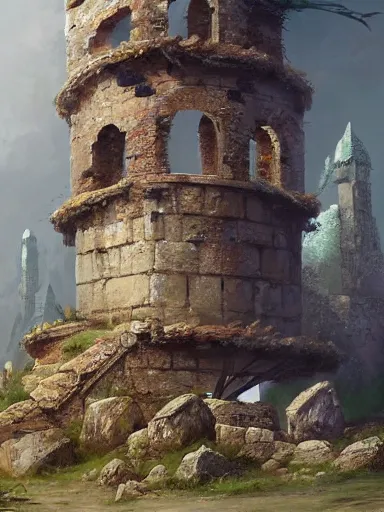 Image similar to ruins of a crumbling tower. elegant, highly detailed, digital painting, artstation, concept art, sharp focus, illustration, by justin gerard and artgerm, 8 k