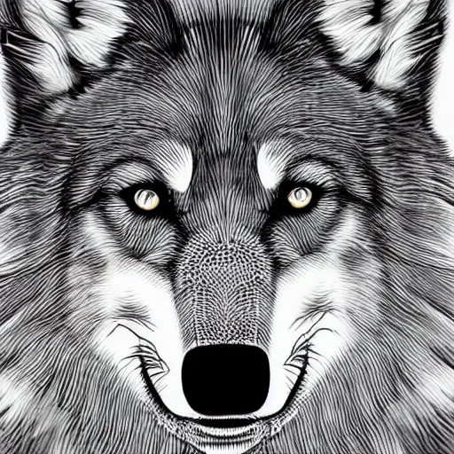 Image similar to professional line art of a wolf, high quality, highly detailed, HD, 8K, award-winning