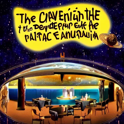 Prompt: the restaurant at the end of the universe, fancy French restaurant, Milky Way galaxy, stars, cosmos, black hole consuming everything, apocalypse, end of the world, beautiful, astounding, outer space, supernova,