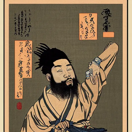 Image similar to ODB rapping, portrait, style of ancient text, hokusai