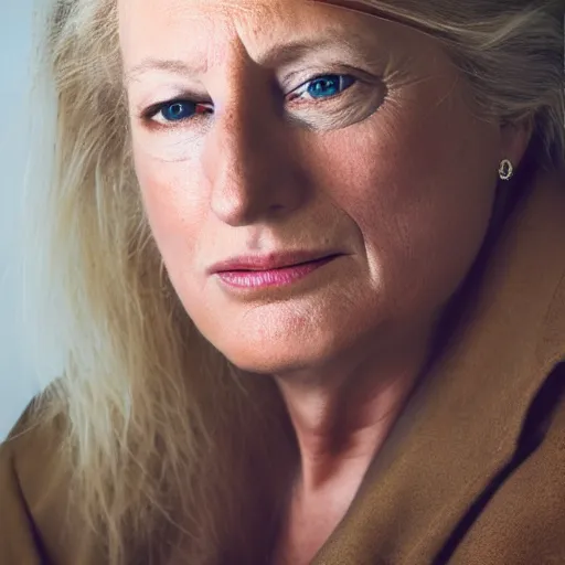 Prompt: photographic portrait by Annie Leibovitz of Donald Trump as a woman, closeup, foggy, sepia, moody, dream-like, sigma 85mm f/1.4, 15mm, 35mm, 4k, high resolution, 4k, 8k, hd, full color