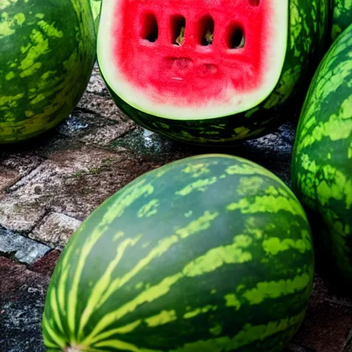 Prompt: photo of a watermelon on fire