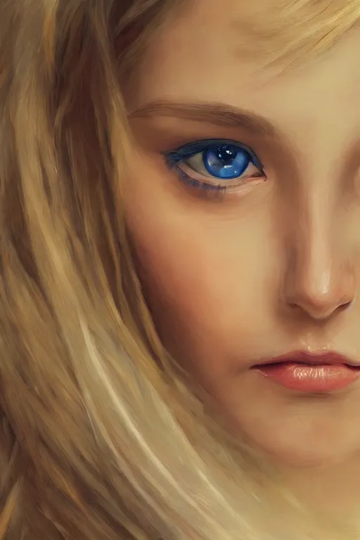 Prompt: An extremely beautiful detailed close up portrait of a blonde haired polish princess, green eyes, long hear, round face, artstation, oil painting, award winning