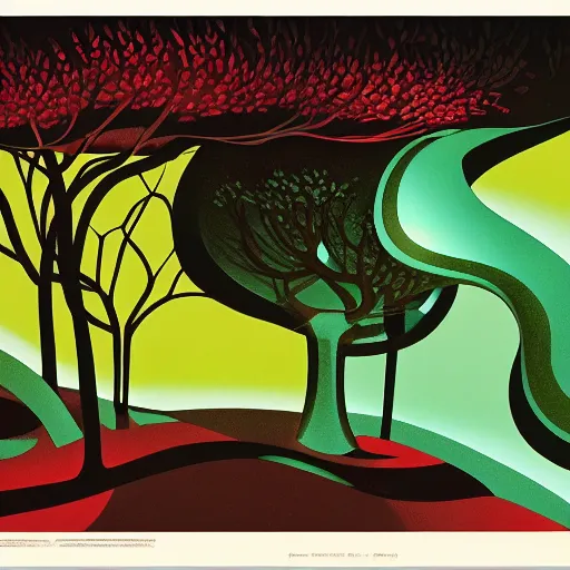 Prompt: secret underground science and biology institute, modernism, gouache, trees, animated film, stylised, illustration, by eyvind earle, scott wills, genndy tartakovski