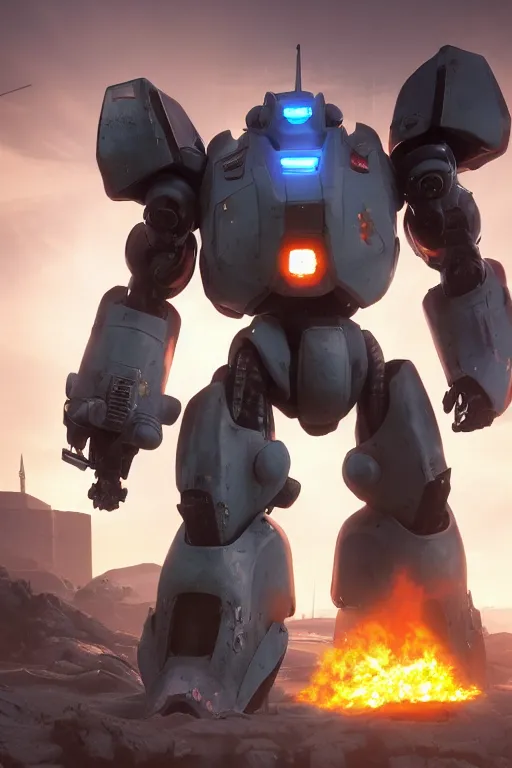 Image similar to mechwarrior 5 : mercenaries mech megaman transformer robot boss tank engine game octane render, 4 k, hd 2 0 2 2 3 d cgi rtx hdr style chrome reflexion glow fanart, global illumination ray tracing hdr fanart arstation by ian pesty by jesper ejsing pixar and disney unreal zbrush central hardmesh