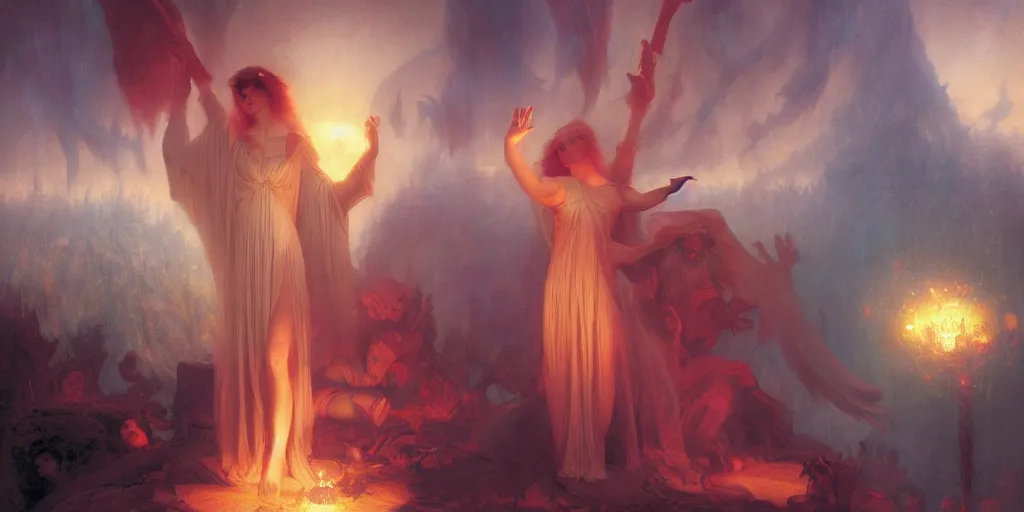 Image similar to Mage of darkness casting the spell of death by Marc Simonetti and Delphin Enjolras and Pierre Auguste Cot