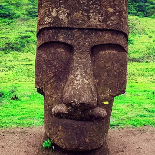 Image similar to moai head doing weed