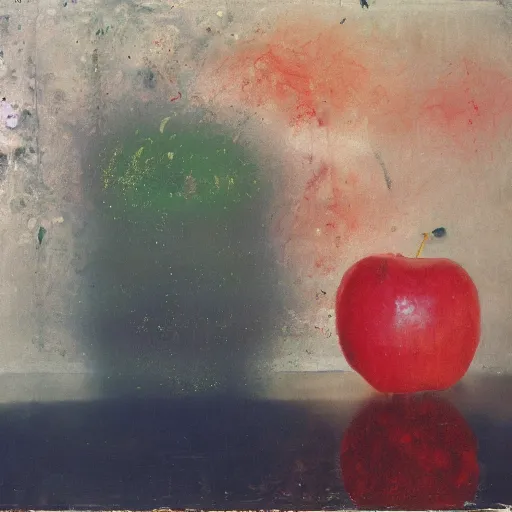 Prompt: an oil painting of apple by cy twombly and pipilotti rist