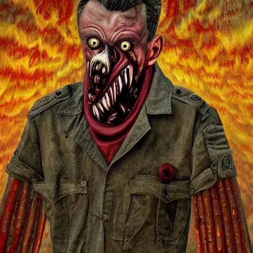 Prompt: igor ivanovich strelkov became an aggressive bloody lovecraftian degenerate abomination, photo - realistic, color image, 2 k, highly detailed, bodyhorror, occult art