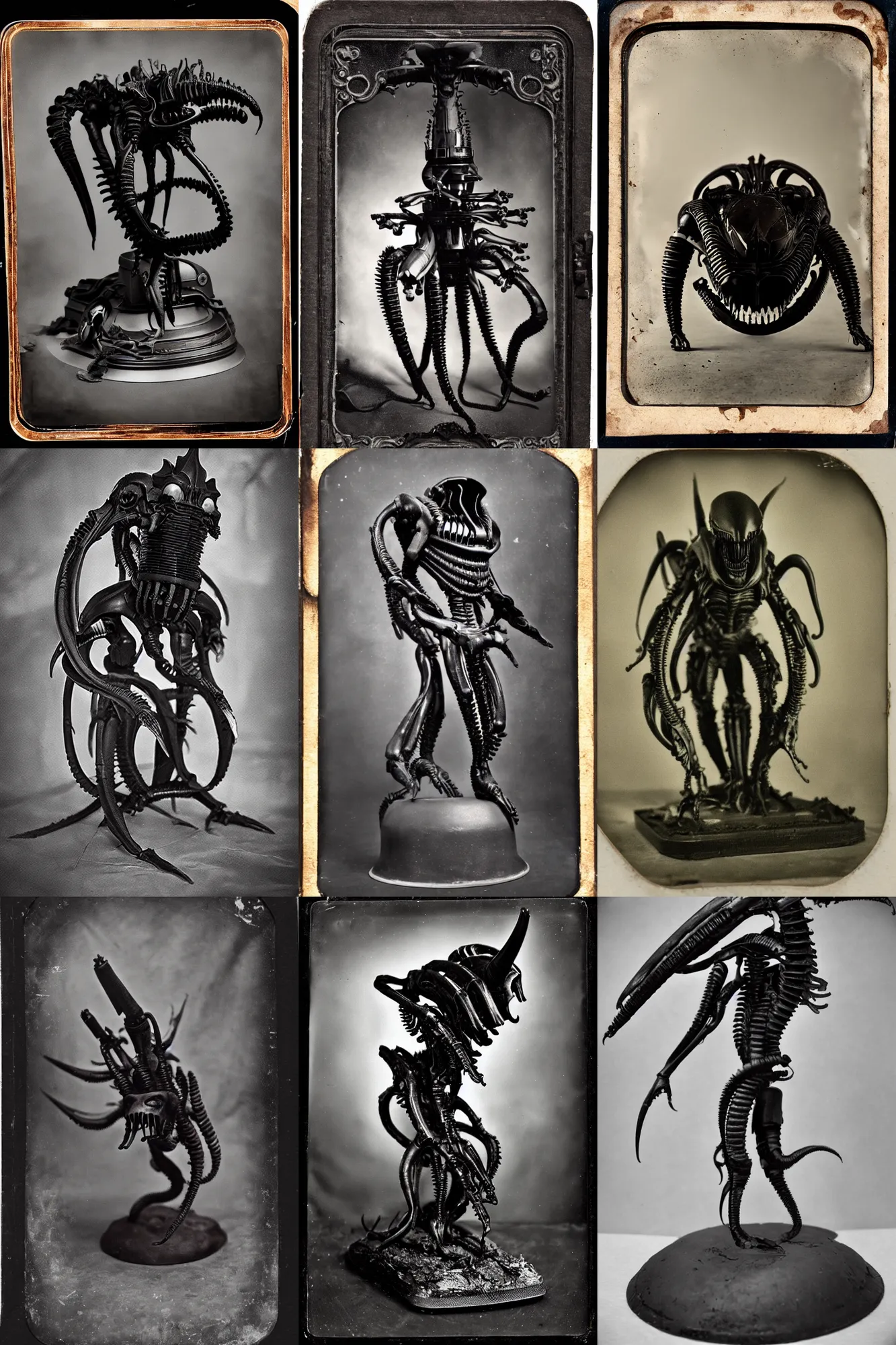 Prompt: an old tintype of The Xenomorph XX121
