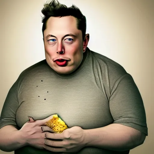 Image similar to stunning award winning hyperrealistic hdr 8 k highly detailed portrait photo of morbidly obese elon musk eating a rocket