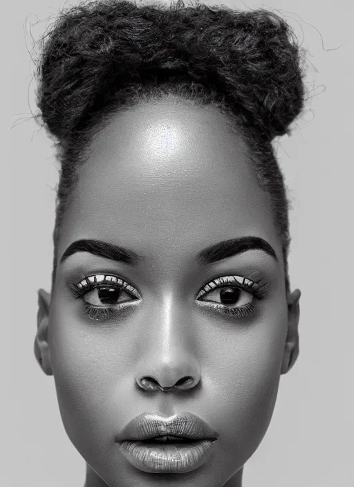 Prompt: photo of a stunningly beautiful young black woman, highly detailed, 3 5 mm photo, artstation, concept art, sharp focus, 2 8 mm macro photo, incredibly beautiful and symmetrical face, incredibly detailed, award winning art, royal