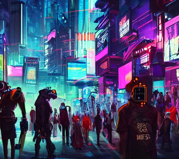 Image similar to high - resolution photograph from a cyberpunk era furry fandom convention ( midwest furfest 2 0 4 7 ), taking place after the genetic revolution and quantum singularity. photorealistic.