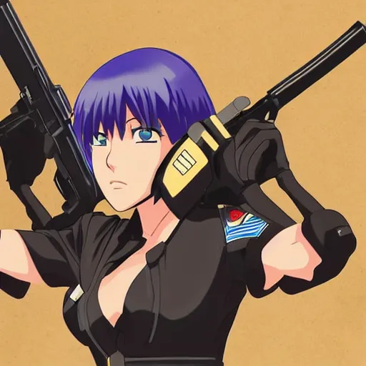 Image similar to Anime Major motoko kusanagi in all black uniform wielding a rifle, digital art