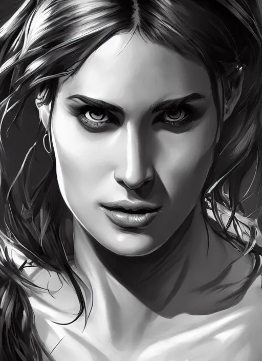 Image similar to up close portrait of a beautiful woman in black and white, art by diego fazio and diegoKoi and oscar Ukono, concept art, sharp focus, artgerm, 8k highly detailed