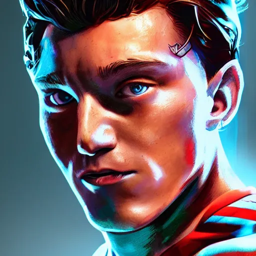 Image similar to Tom Holland is Robin from DC Comics, hyperdetailed, artstation, cgsociety, 8k