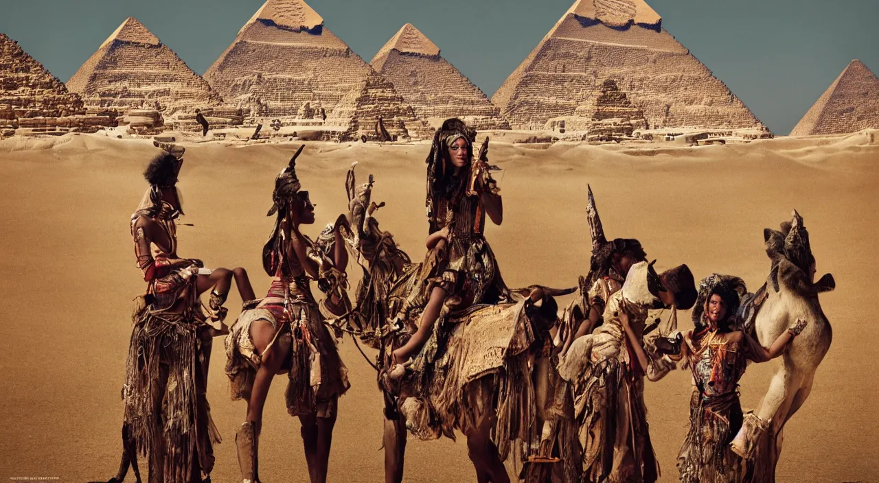 Prompt: fashion editorial portrait by jimmy nelson. on the pyramids, in egypt