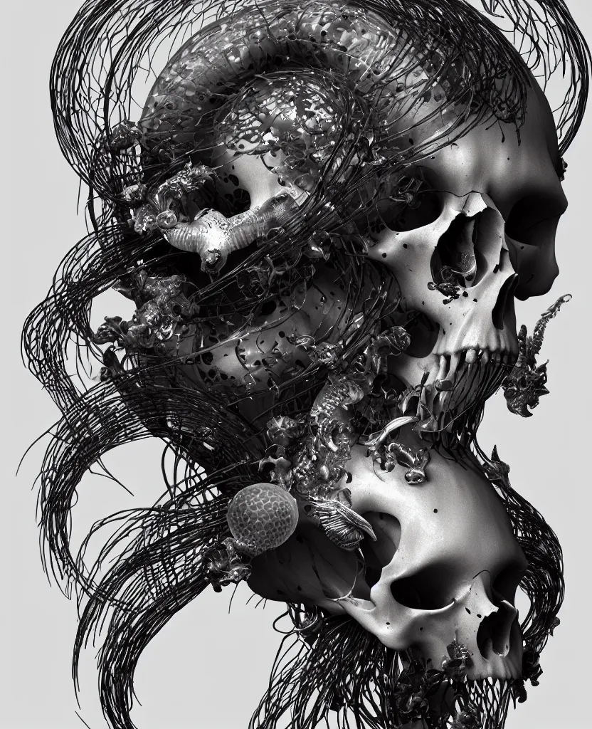 Image similar to goddess close-up portrait animal skull. jellyfish phoenix head, nautilus, orchid, skull, betta fish, bioluminiscent creatures, intricate artwork by Tooth Wu and wlop and beeple. octane render, trending on artstation, greg rutkowski very coherent symmetrical artwork. cinematic, hyper realism, high detail, octane render, 8k